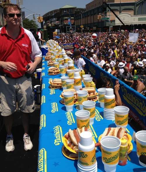 The men's hot dogs are ready.